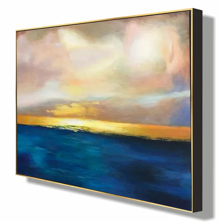 Multicolor Sunset Serenity-Hand-Painted Sea And Dusk Blend Abstract Oil Painting Wall Art - Artwallpainting