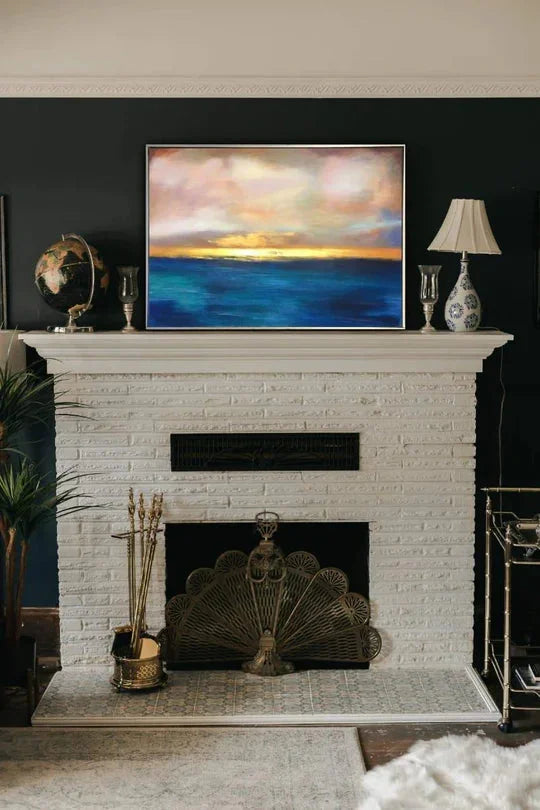 Multicolor Sunset Serenity-Hand-Painted Sea And Dusk Blend Abstract Oil Painting Wall Art - Artwallpainting