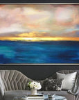 Multicolor Sunset Serenity-Hand-Painted Sea And Dusk Blend Abstract Oil Painting Wall Art - Artwallpainting