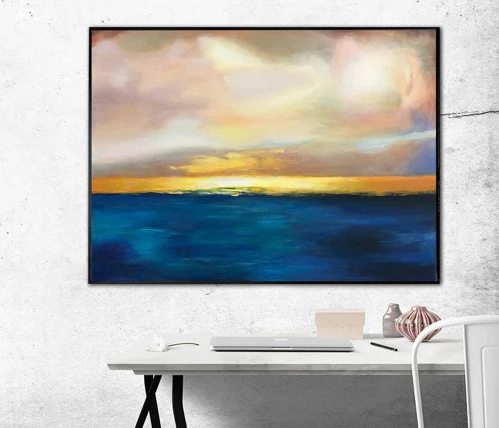 Multicolor Sunset Serenity-Hand-Painted Sea And Dusk Blend Abstract Oil Painting Wall Art - Artwallpainting