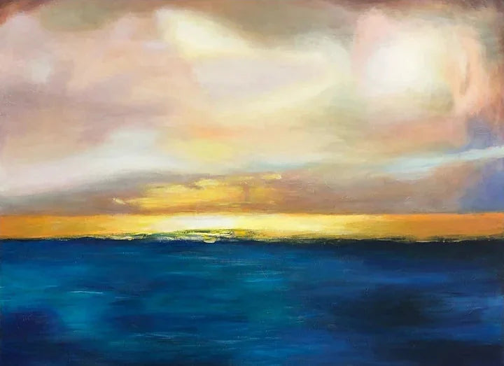 Multicolor Sunset Serenity-Hand-Painted Sea And Dusk Blend Abstract Oil Painting Wall Art - Artwallpainting