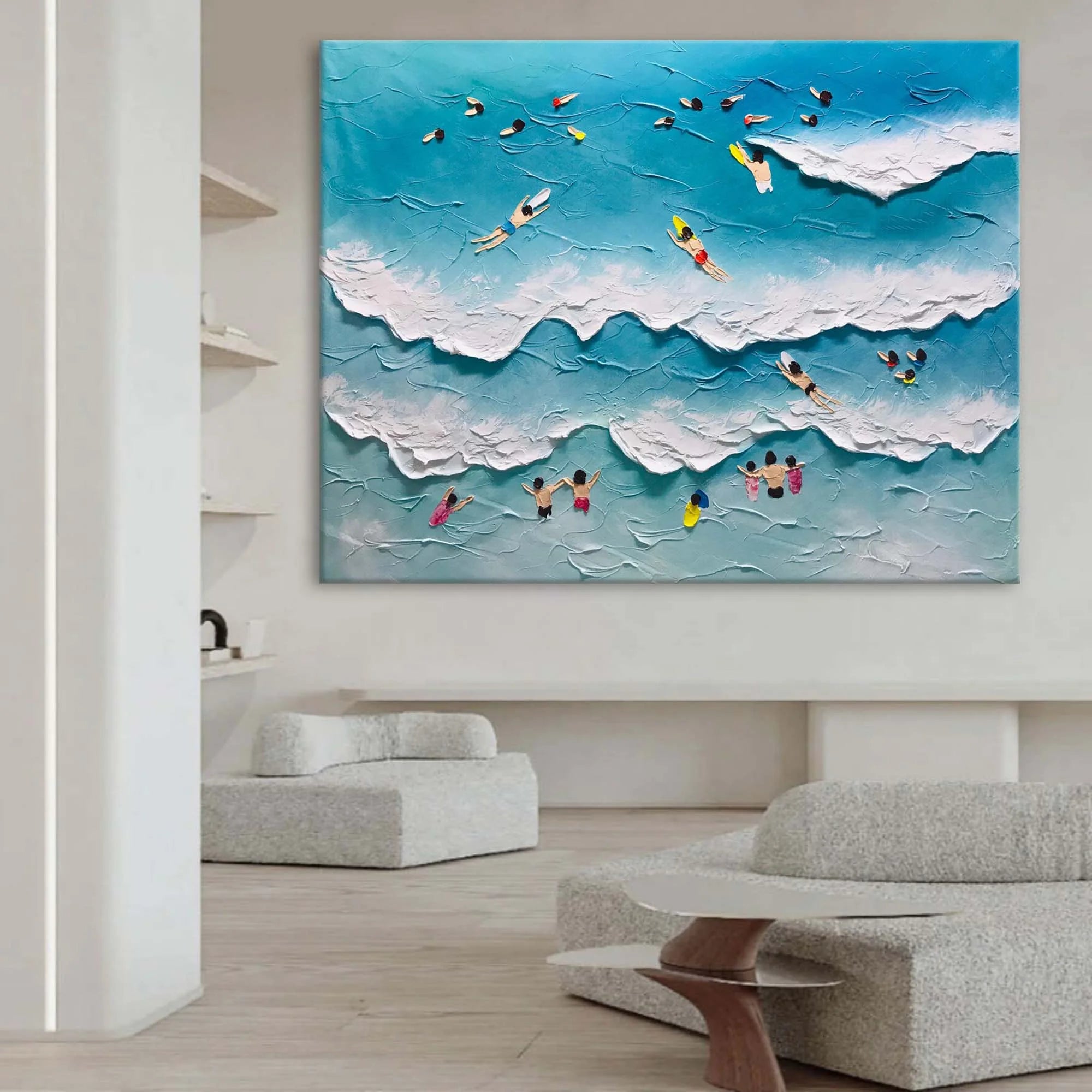 Multicolor Surfside Bliss Textured Beach Wave Art - Artwallpainting