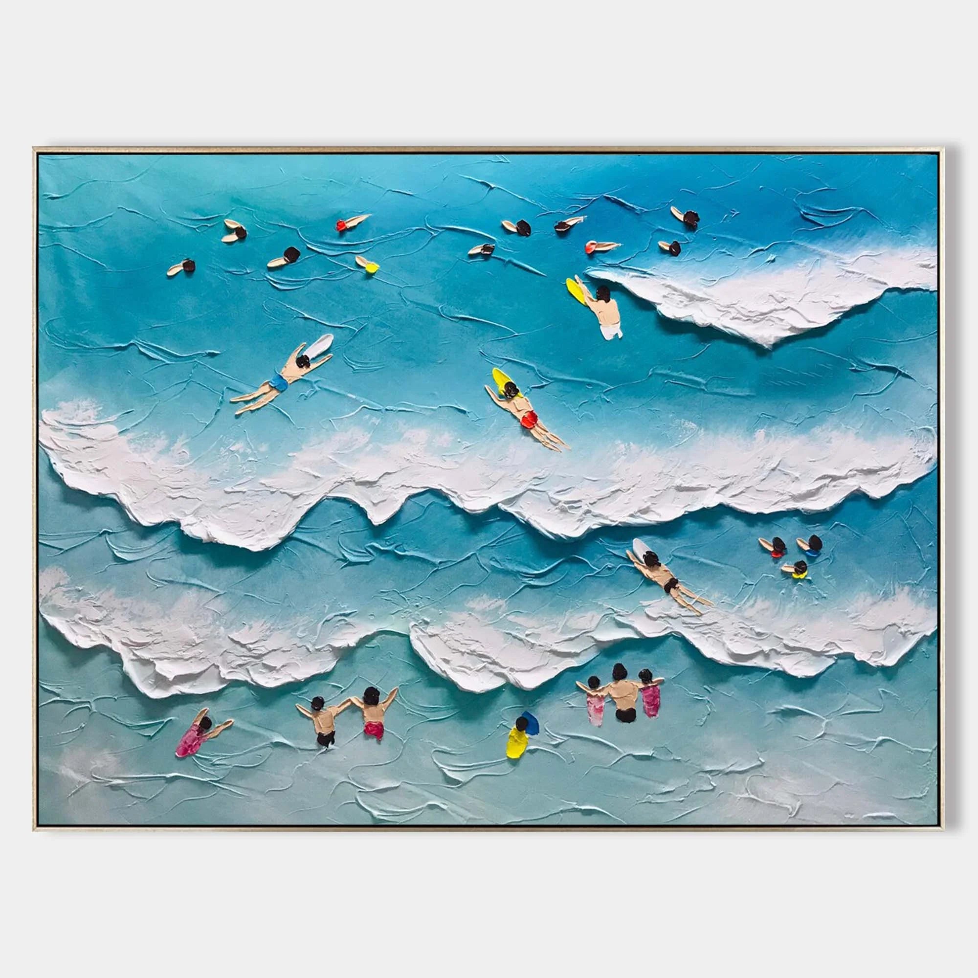 Multicolor Surfside Bliss Textured Beach Wave Art - Artwallpainting