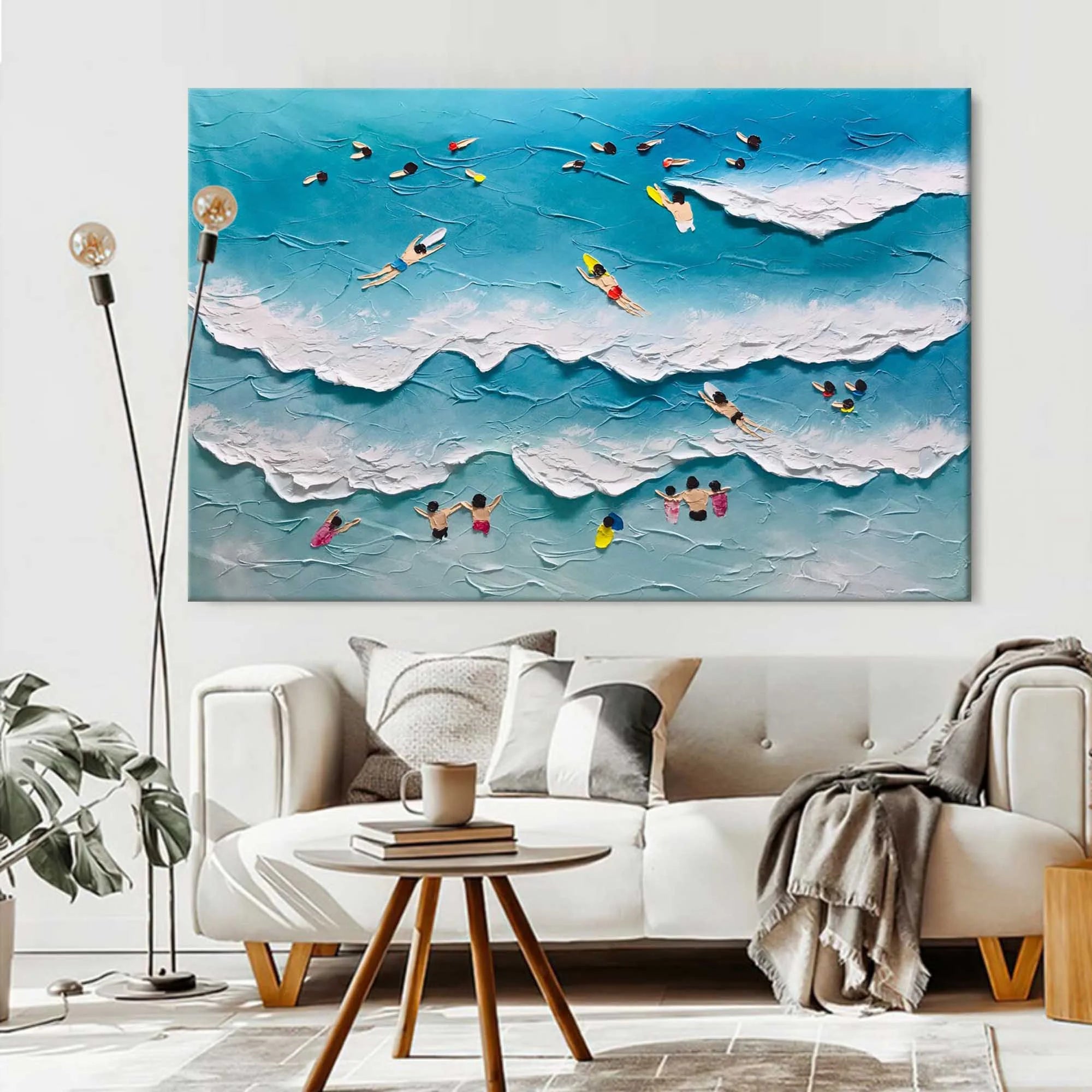 Multicolor Surfside Bliss Textured Beach Wave Art - Artwallpainting