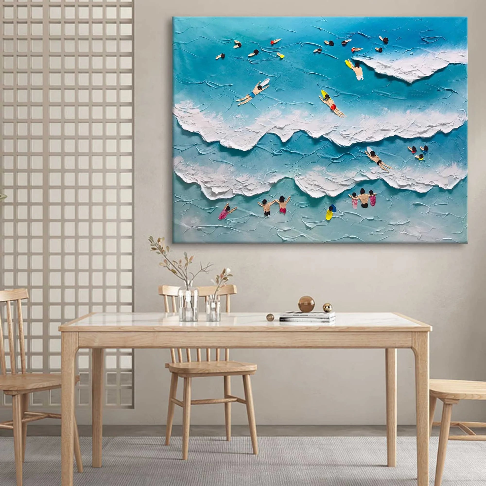 Multicolor Surfside Bliss Textured Beach Wave Art - Artwallpainting