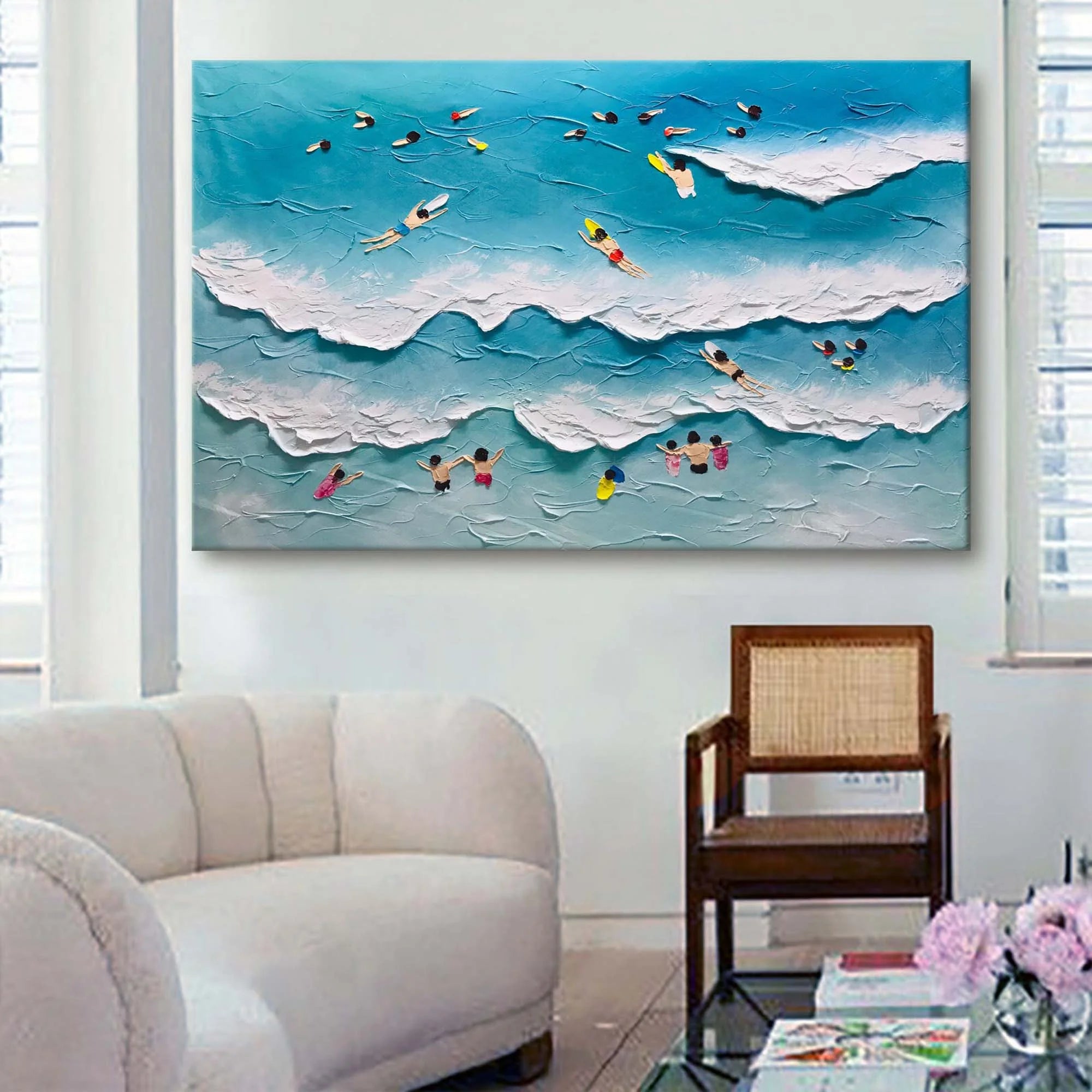 Multicolor Surfside Bliss Textured Beach Wave Art - Artwallpainting