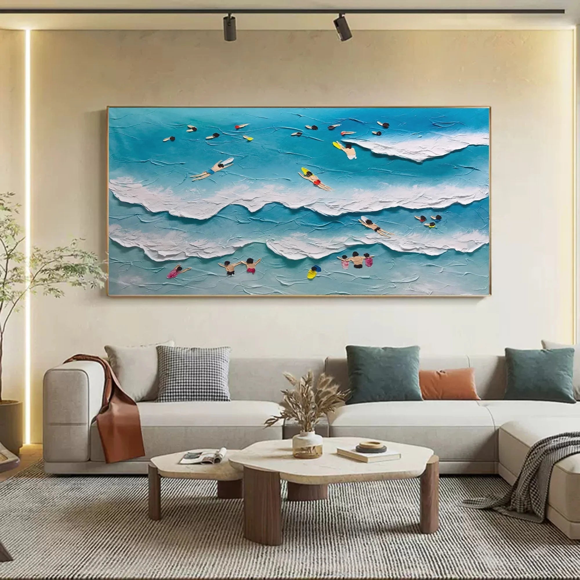 Multicolor Surfside Harmony Textured Beach Scene - Artwallpainting