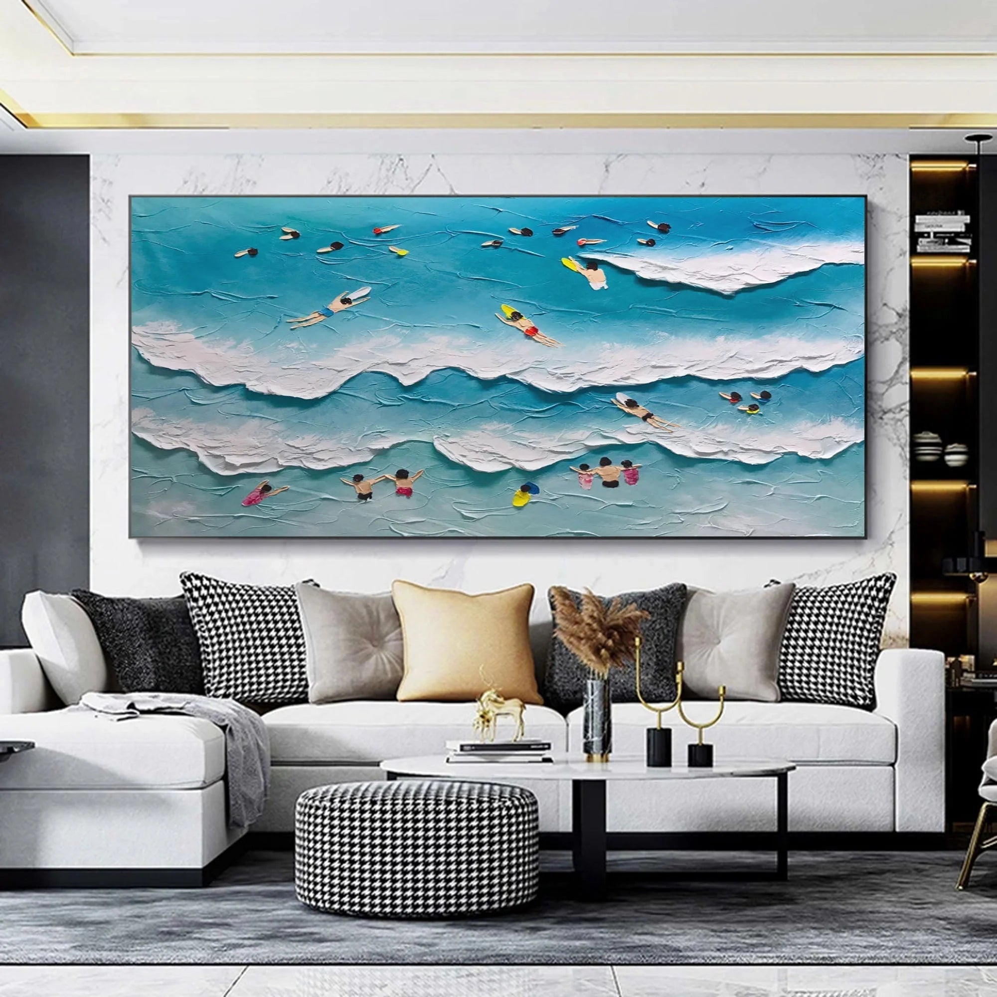 Multicolor Surfside Harmony Textured Beach Scene - Artwallpainting