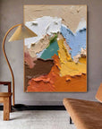 Multicolor Textured Abstract Oil Painting - Earthy Tones With Bold Palette Knife Strokes - Artwallpainting