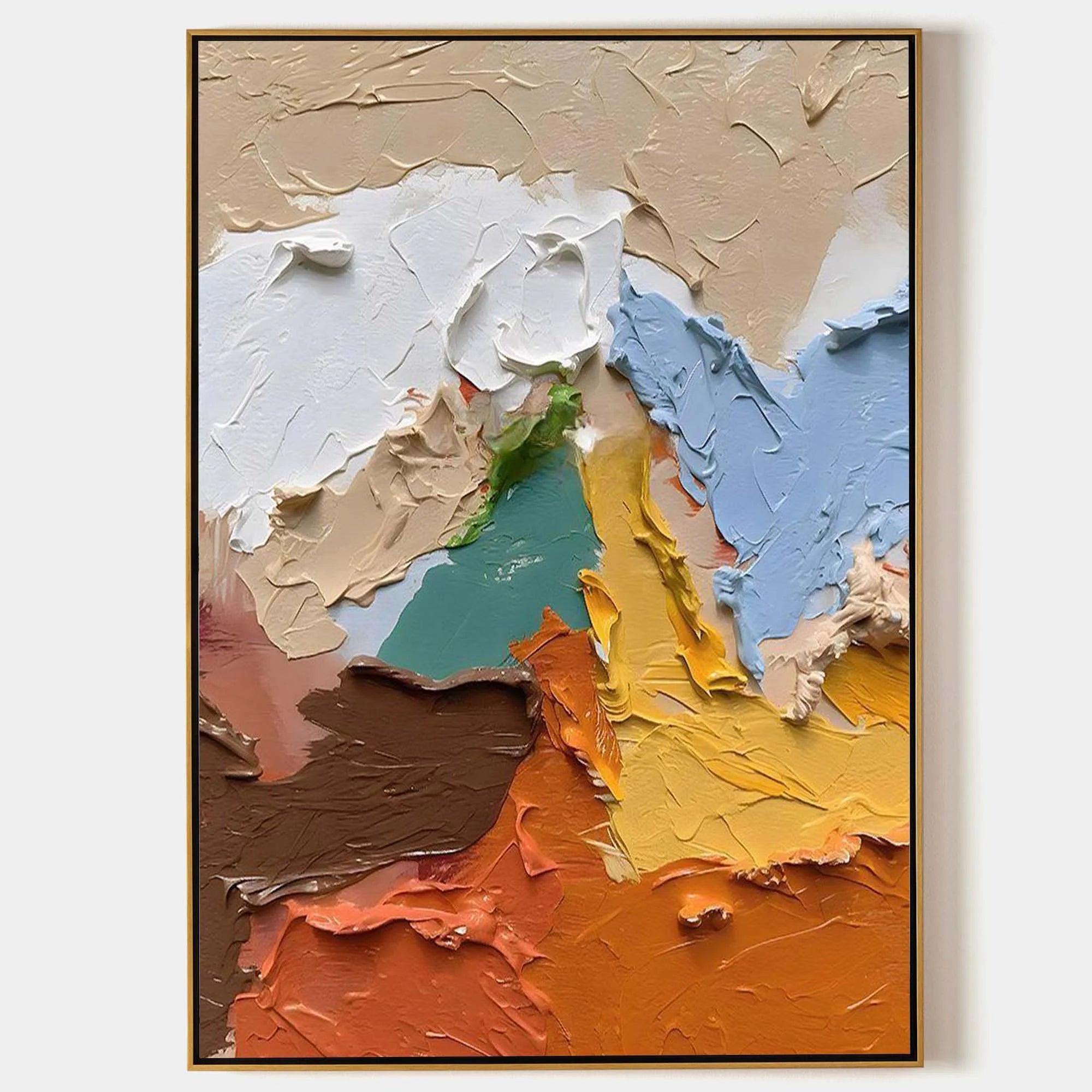 Multicolor Textured Abstract Oil Painting - Earthy Tones With Bold Palette Knife Strokes - Artwallpainting