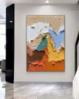 Multicolor Textured Abstract Oil Painting - Earthy Tones With Bold Palette Knife Strokes - Artwallpainting