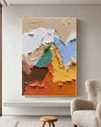 Multicolor Textured Abstract Oil Painting - Earthy Tones With Bold Palette Knife Strokes - Artwallpainting