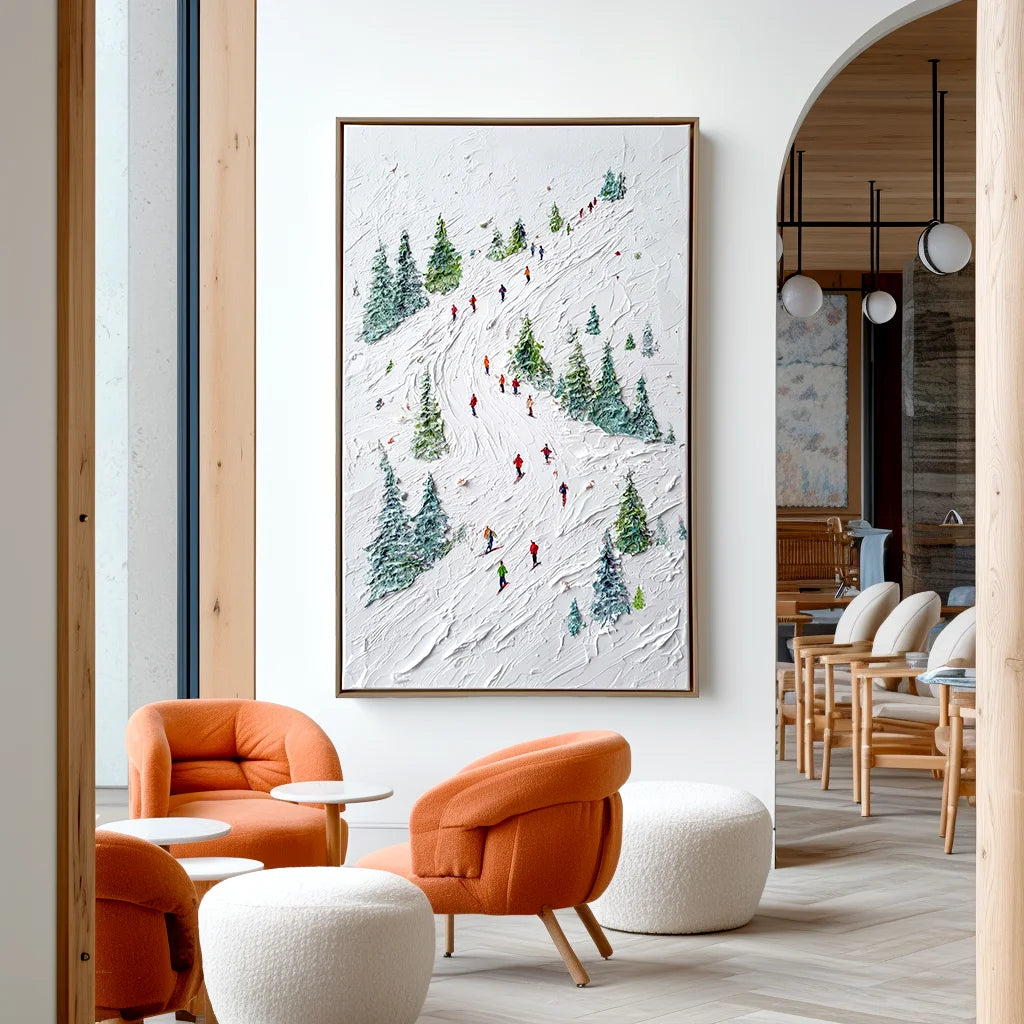 Multicolor Textured Alpine Ski Adventure | Textured Winter Sports Oil Painting - Artwallpainting