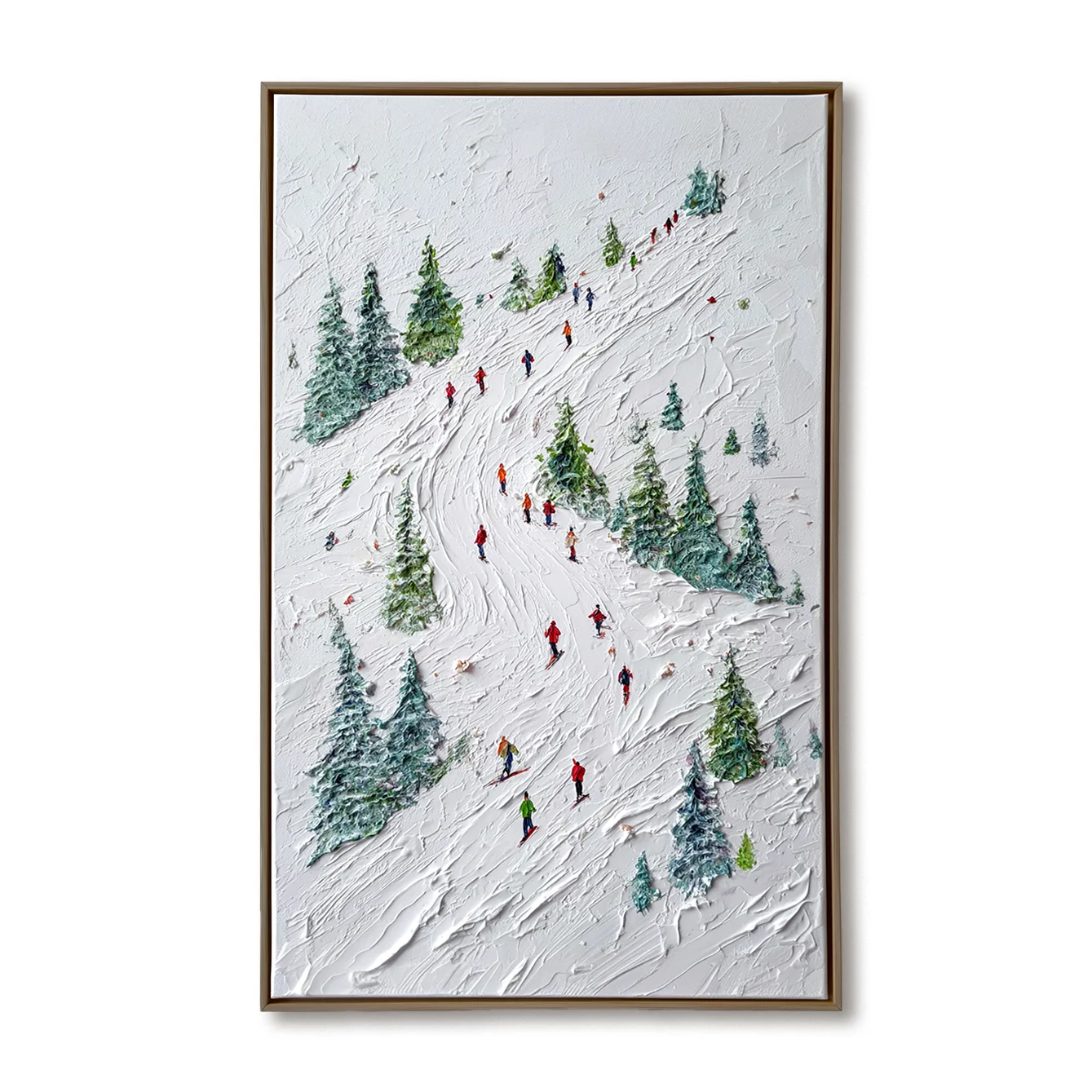 Multicolor Textured Alpine Ski Adventure | Textured Winter Sports Oil Painting - Artwallpainting
