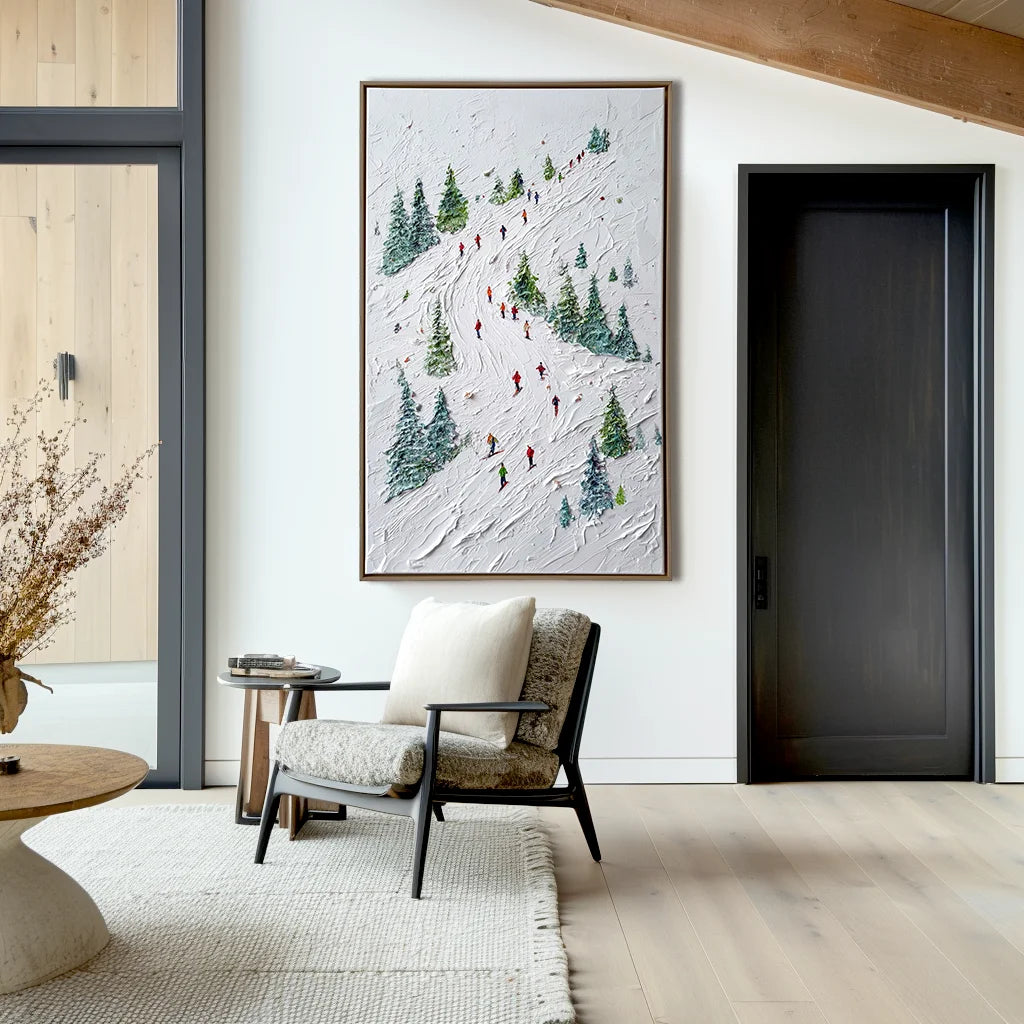 Multicolor Textured Alpine Ski Adventure | Textured Winter Sports Oil Painting - Artwallpainting