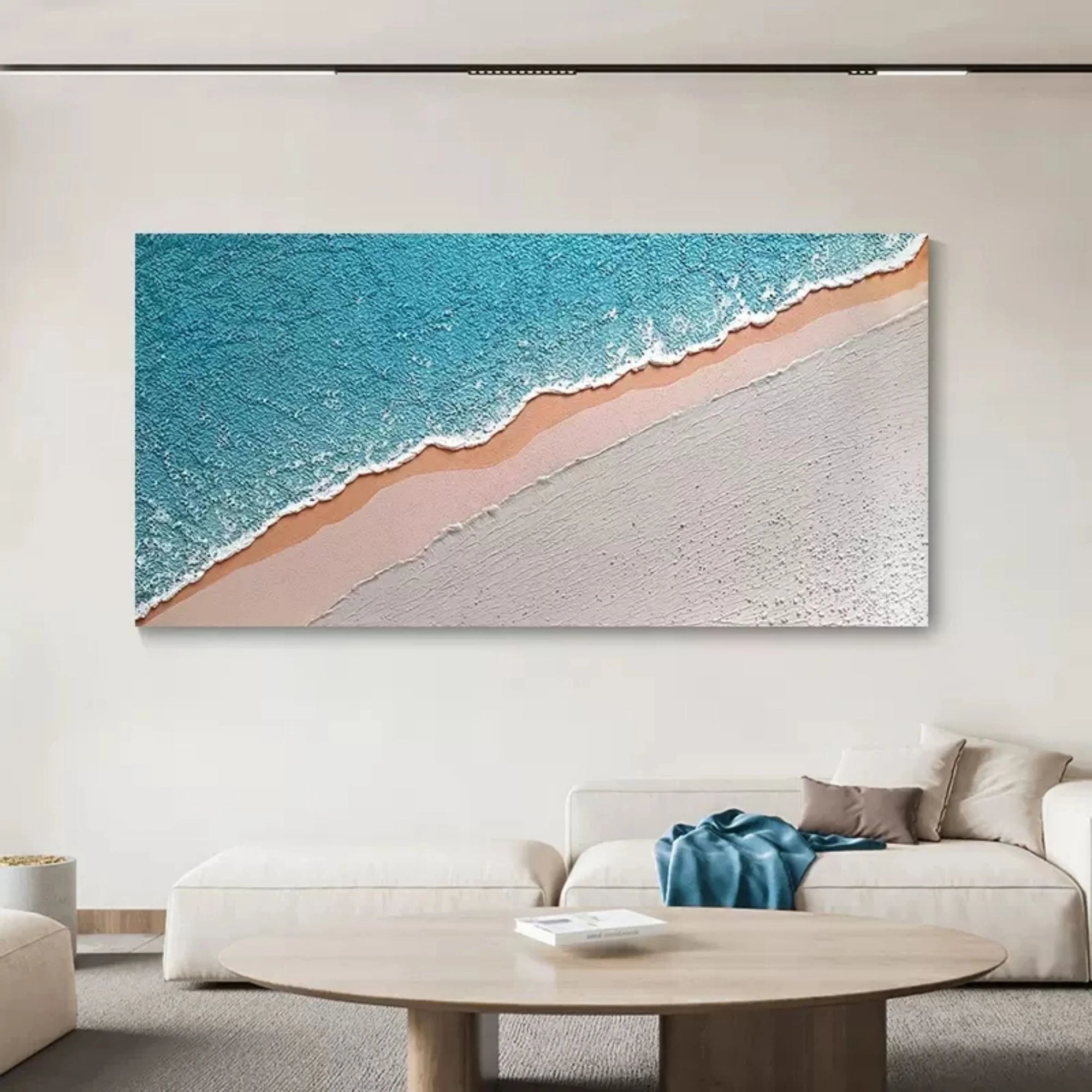 Multicolor Textured Blue Ocean And Sandy Beach Canvas Art - Artwallpainting