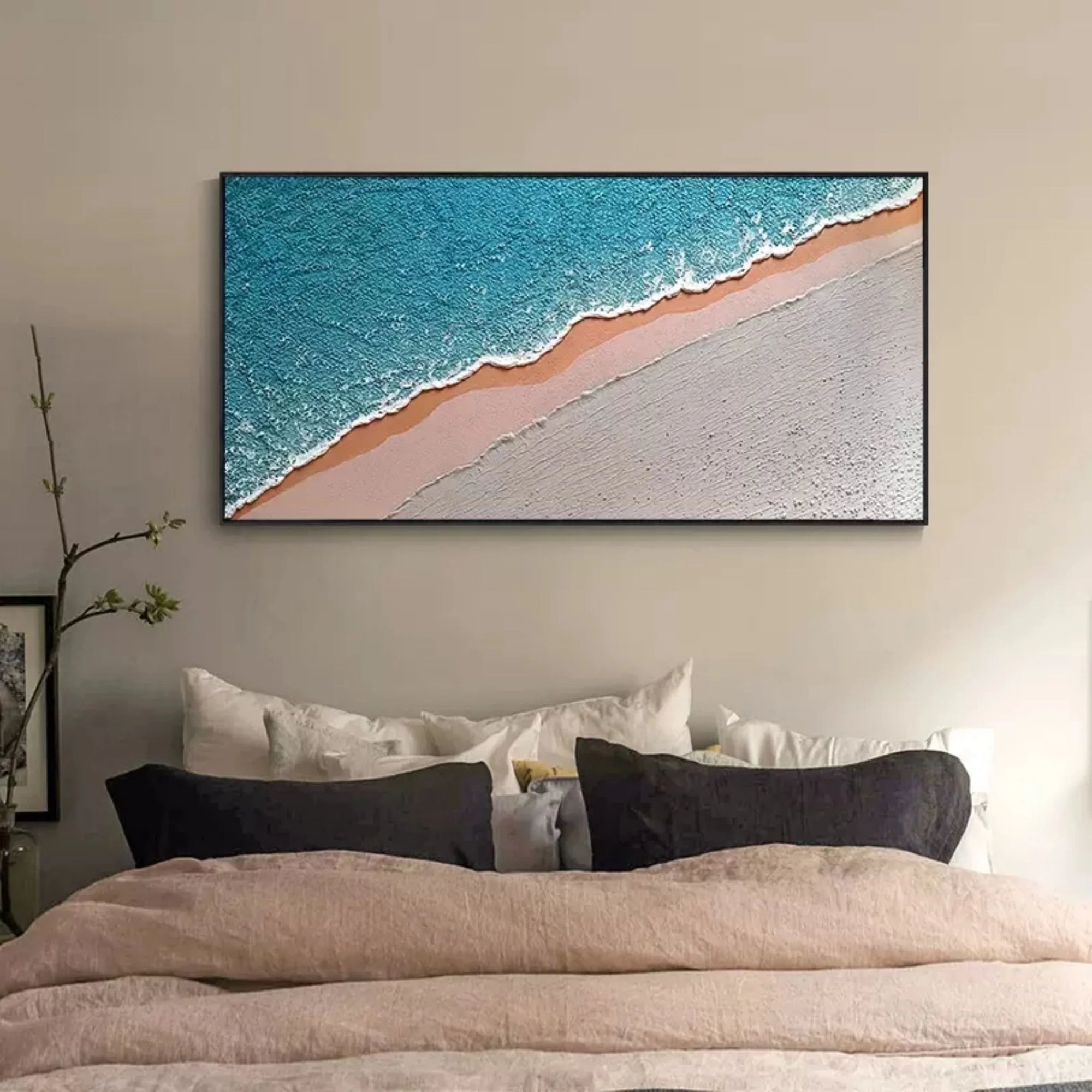 Multicolor Textured Blue Ocean And Sandy Beach Canvas Art - Artwallpainting