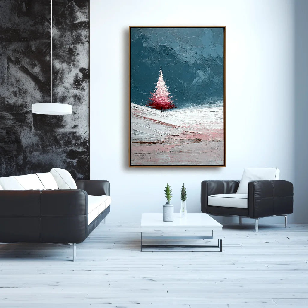 Multicolor Textured Blush Christmas Tree | Minimalist Winter Textured Oil Painting - Artwallpainting