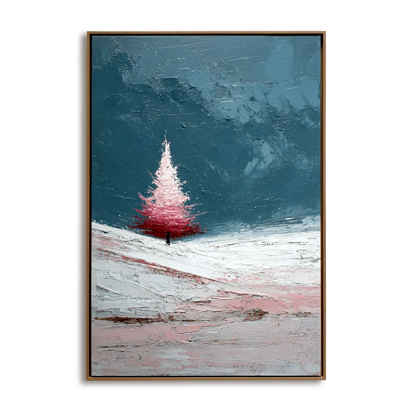 Multicolor Textured Blush Christmas Tree | Minimalist Winter Textured Oil Painting - Artwallpainting