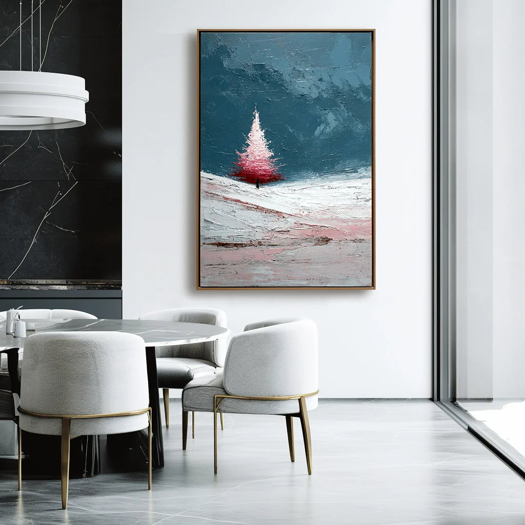Multicolor Textured Blush Christmas Tree | Minimalist Winter Textured Oil Painting - Artwallpainting