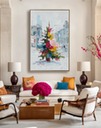 Multicolor Textured Color Symphony Christmas Tree | Abstract Textured Holiday Oil Painting - Artwallpainting