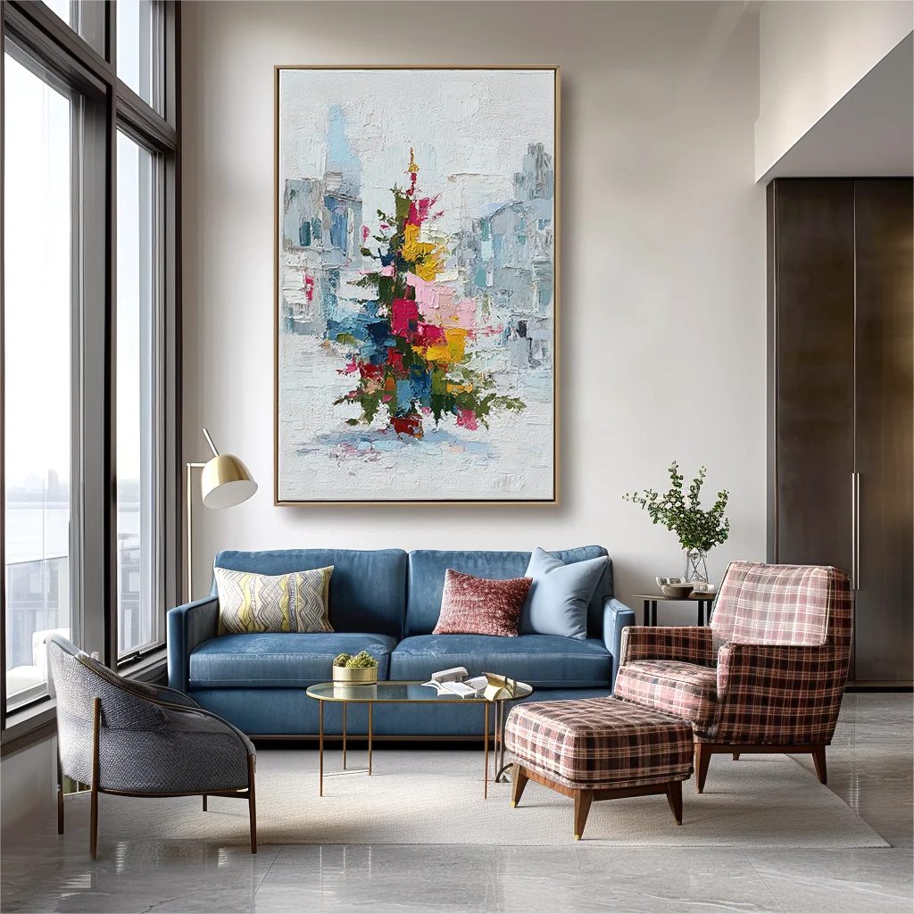 Multicolor Textured Color Symphony Christmas Tree | Abstract Textured Holiday Oil Painting - Artwallpainting