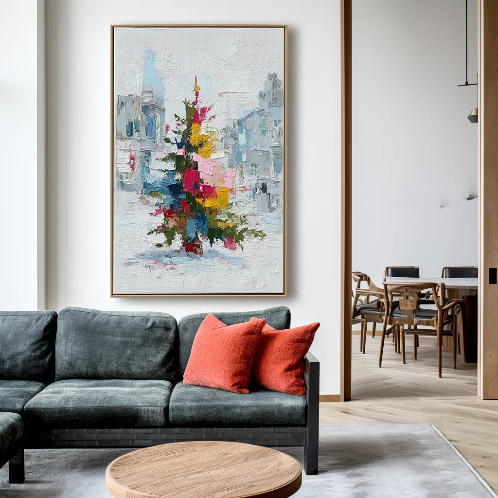 Multicolor Textured Color Symphony Christmas Tree | Abstract Textured Holiday Oil Painting - Artwallpainting