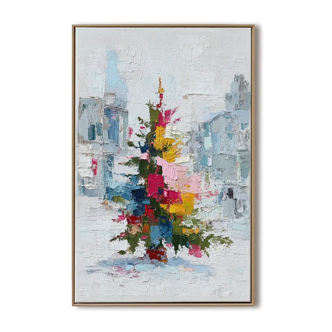 Multicolor Textured Color Symphony Christmas Tree | Abstract Textured Holiday Oil Painting - Artwallpainting