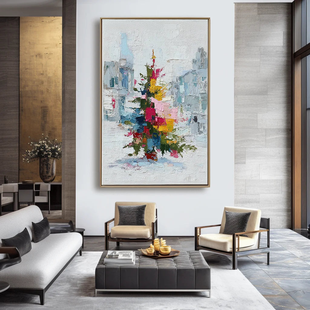 Multicolor Textured Color Symphony Christmas Tree | Abstract Textured Holiday Oil Painting - Artwallpainting