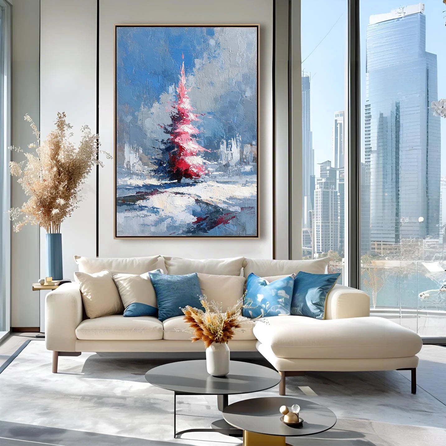 Multicolor Textured Crimson Christmas Tree | Textured Holiday Oil Painting - Artwallpainting