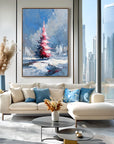 Multicolor Textured Crimson Christmas Tree | Textured Holiday Oil Painting - Artwallpainting
