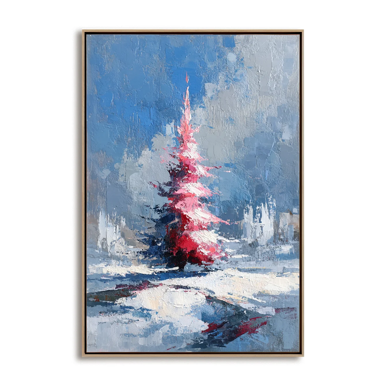 Multicolor Textured Crimson Christmas Tree | Textured Holiday Oil Painting - Artwallpainting