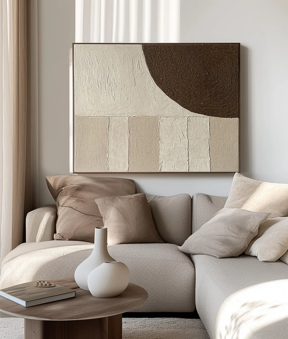Multicolor Textured Earth Tones Art-Modern Minimalist Earth Tone Circle And Layered Hand-Painted Wall Art - Artwallpainting