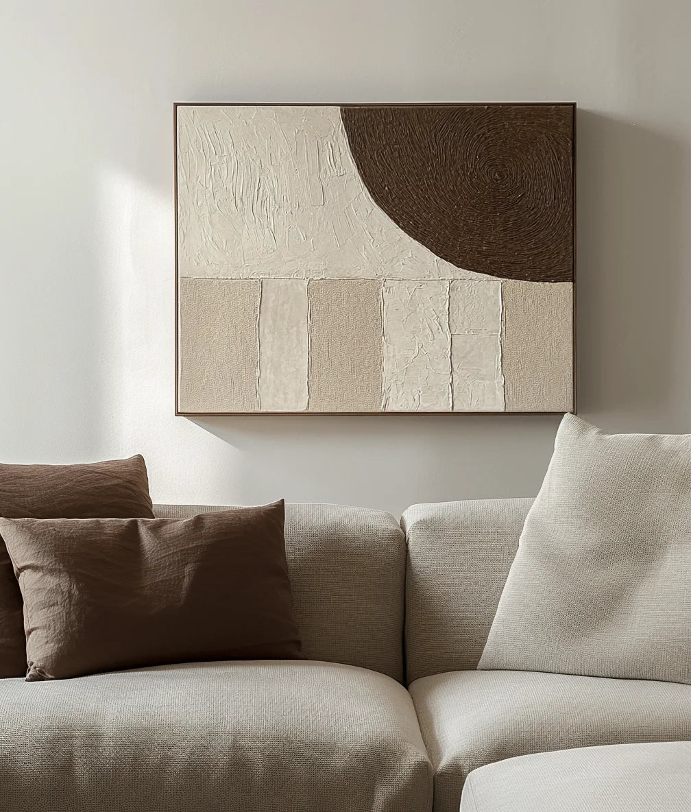 Multicolor Textured Earth Tones Art-Modern Minimalist Earth Tone Circle And Layered Hand-Painted Wall Art - Artwallpainting