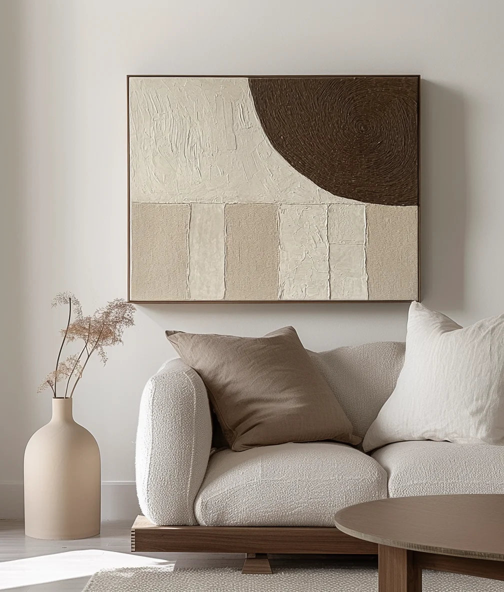 Multicolor Textured Earth Tones Art-Modern Minimalist Earth Tone Circle And Layered Hand-Painted Wall Art - Artwallpainting