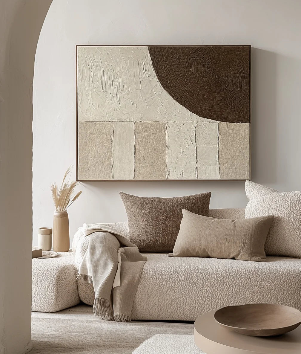 Multicolor Textured Earth Tones Art-Modern Minimalist Earth Tone Circle And Layered Hand-Painted Wall Art - Artwallpainting