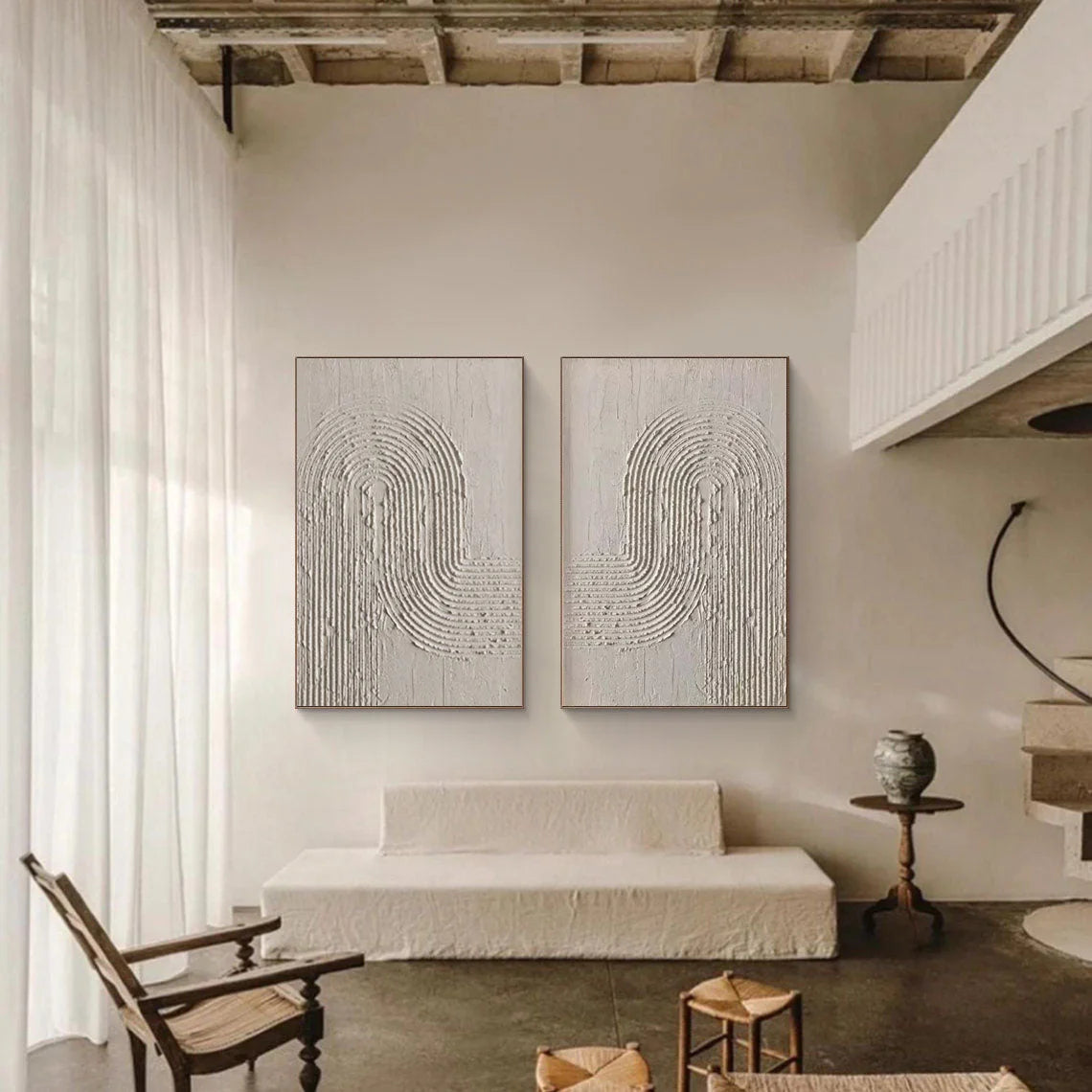Multicolor Textured Elegance Minimalist Arch Canvas Duo Set Of 2 - Artwallpainting