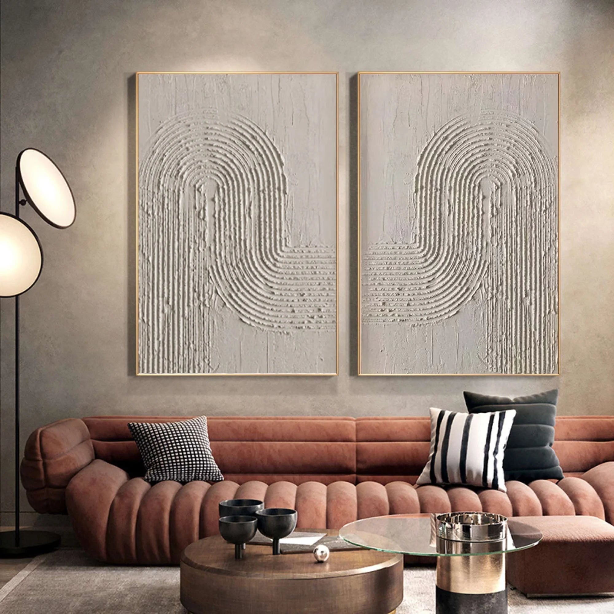Multicolor Textured Elegance Minimalist Arch Canvas Duo Set Of 2 - Artwallpainting
