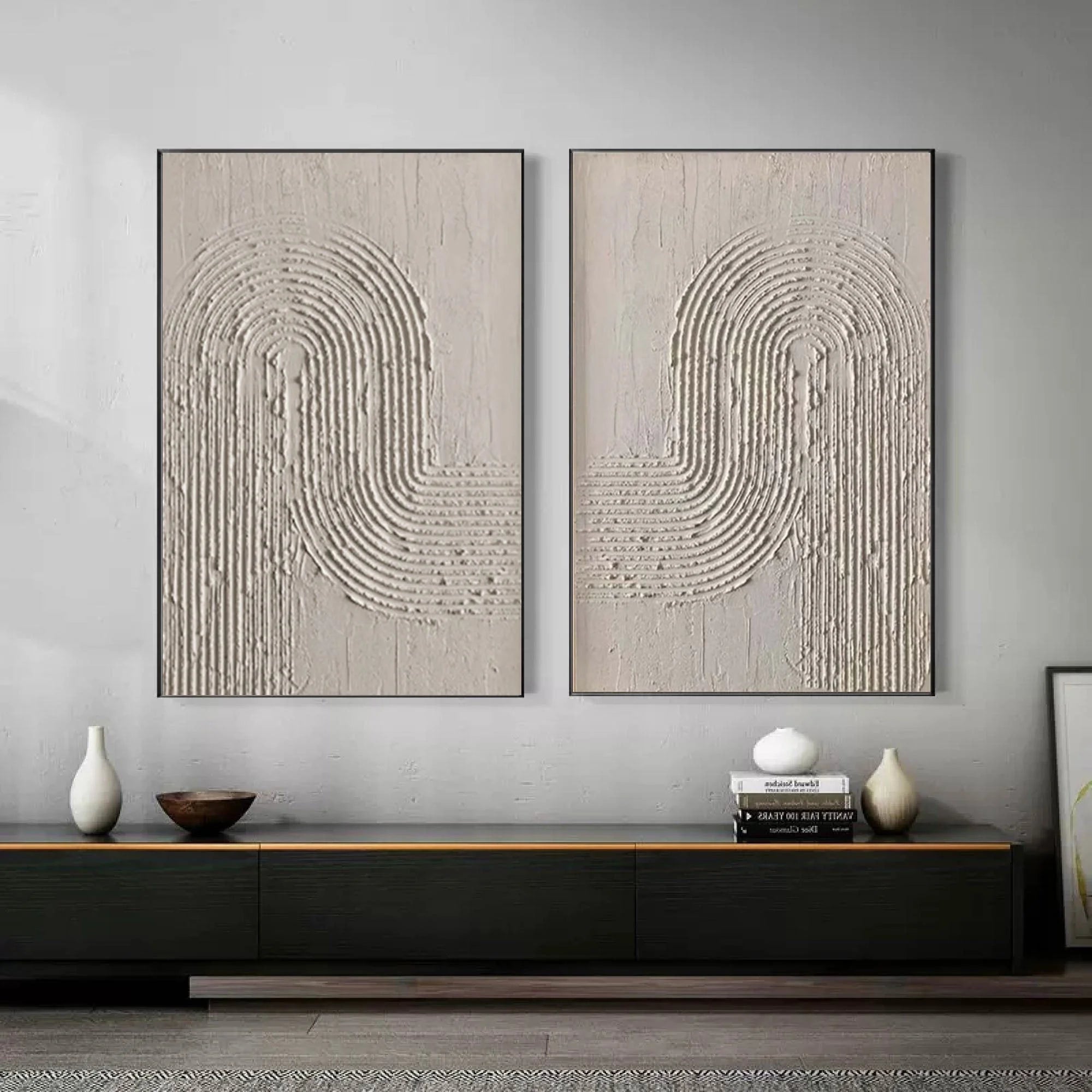 Multicolor Textured Elegance Minimalist Arch Canvas Duo Set Of 2 - Artwallpainting