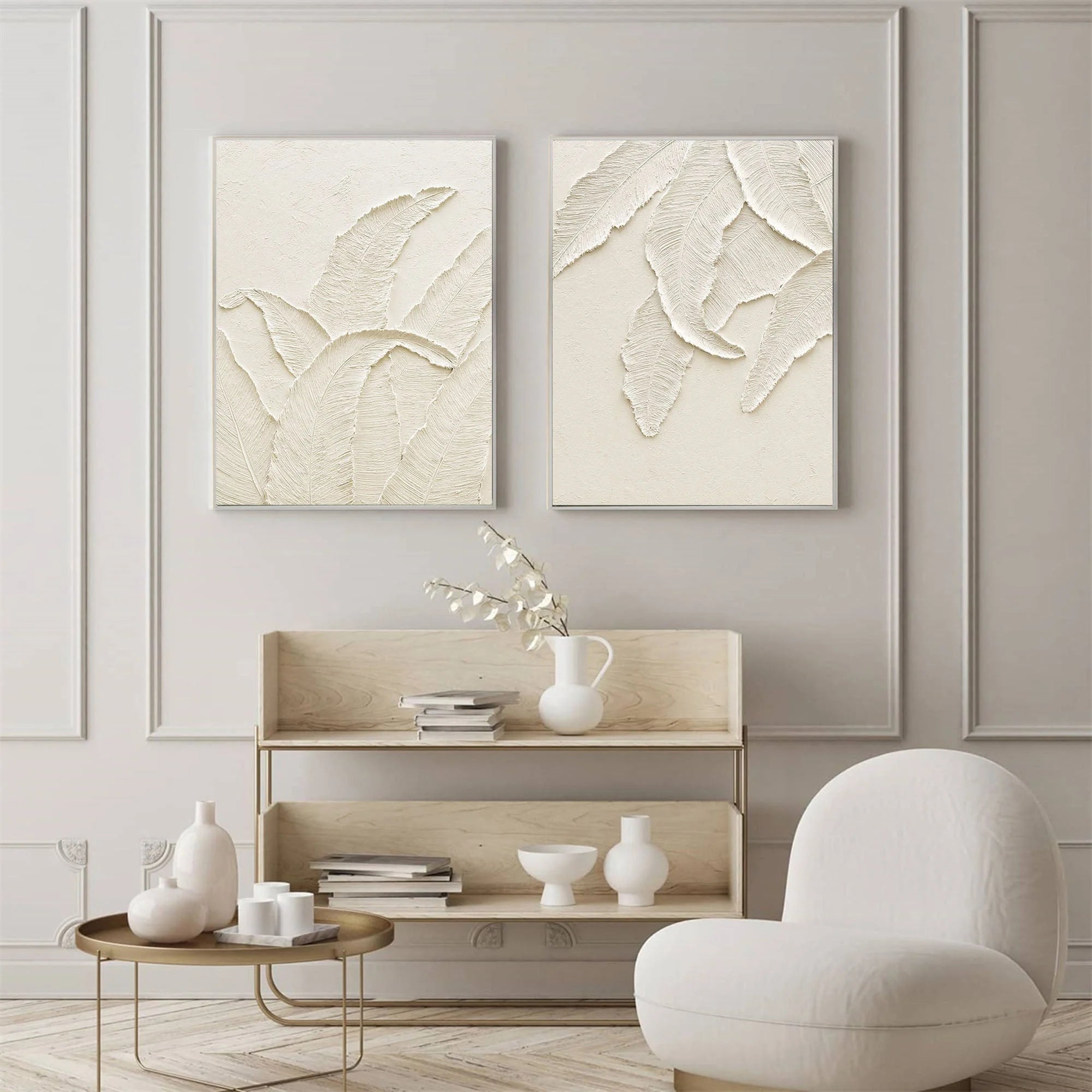 Multicolor Textured Leaves Canvas Painting For Home Decoration Set Of 2 - Artwallpainting
