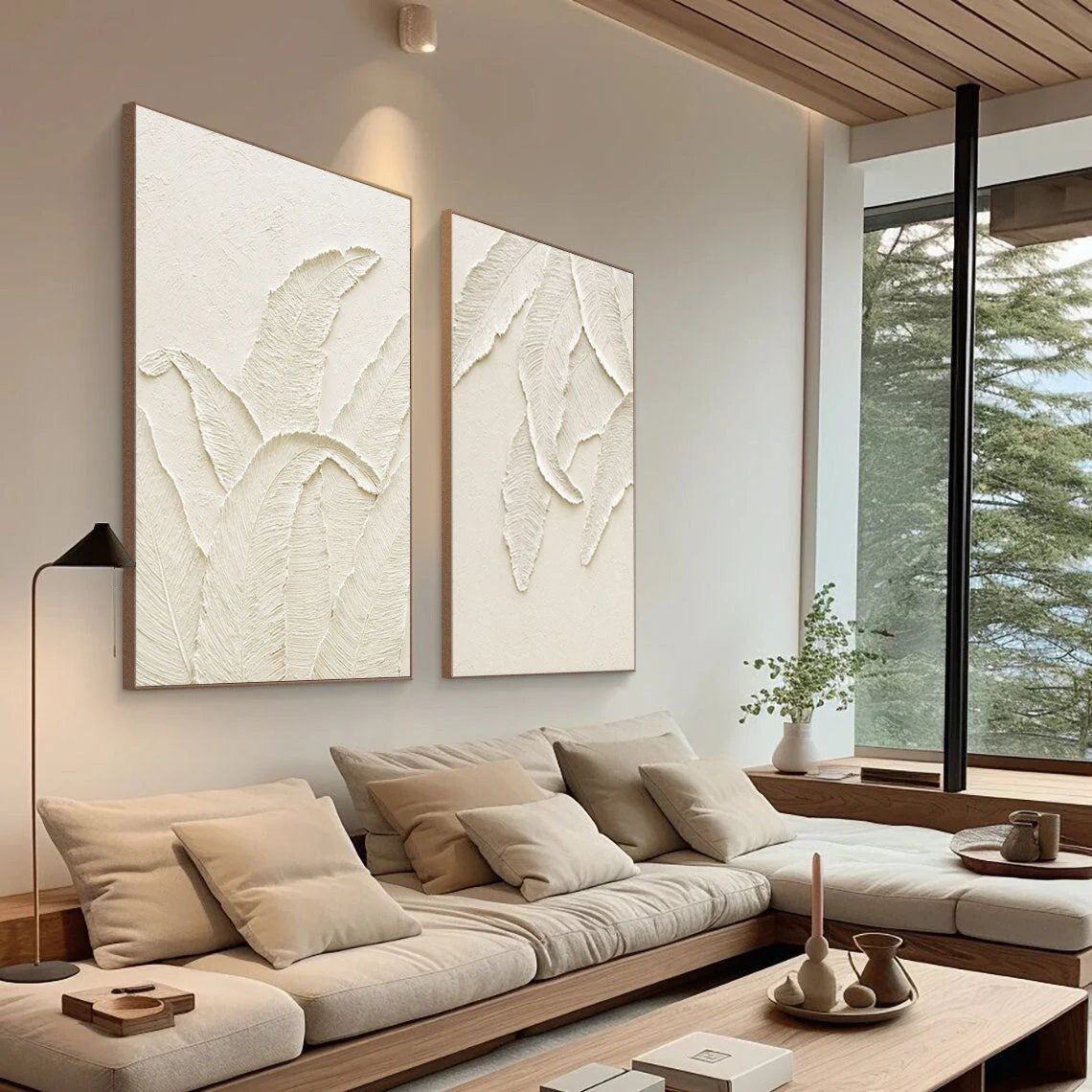 Multicolor Textured Leaves Canvas Painting For Home Decoration Set Of 2 - Artwallpainting