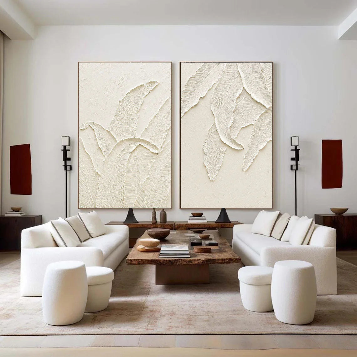 Multicolor Textured Leaves Canvas Painting For Home Decoration Set Of 2 - Artwallpainting