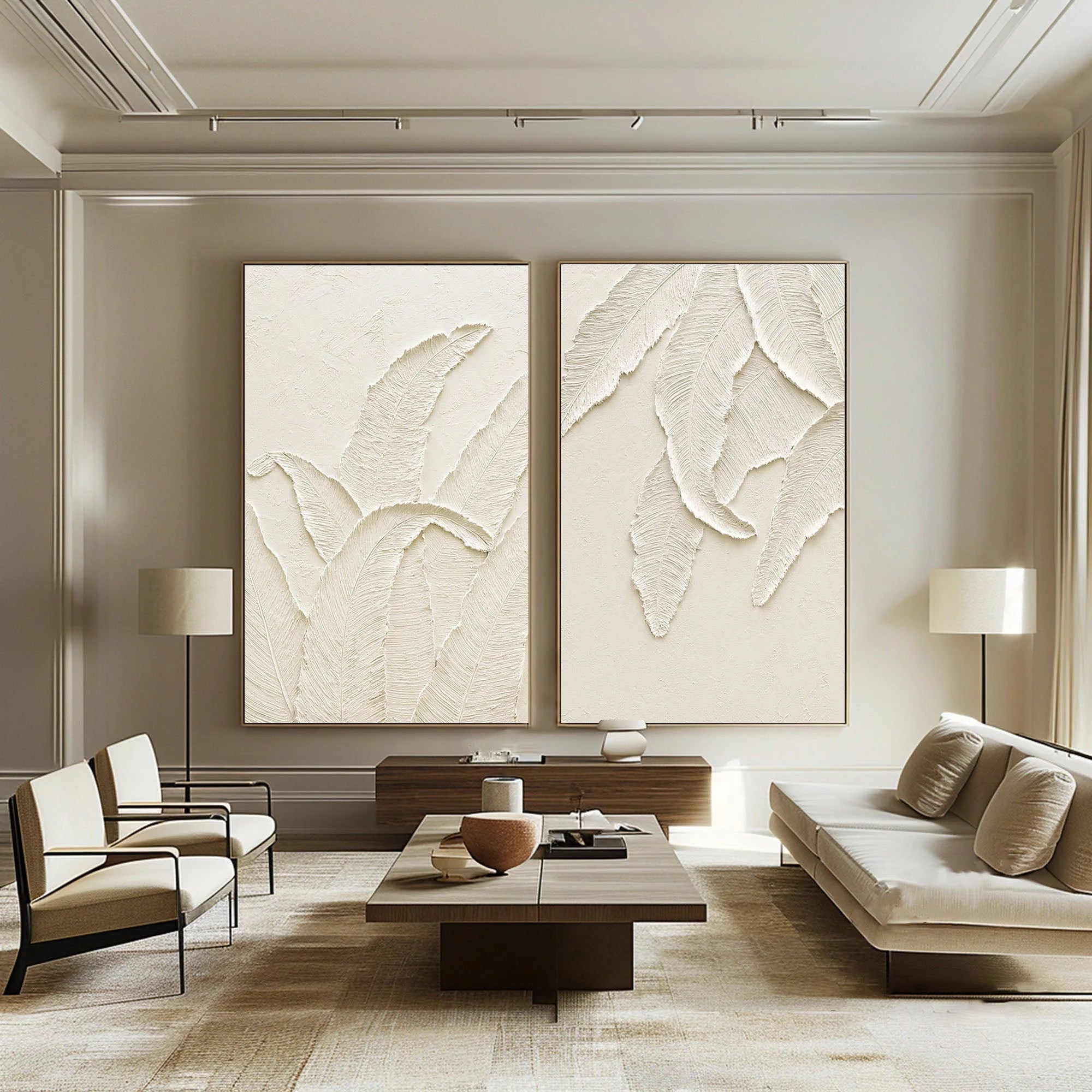 Multicolor Textured Leaves Canvas Painting For Home Decoration Set Of 2 - Artwallpainting