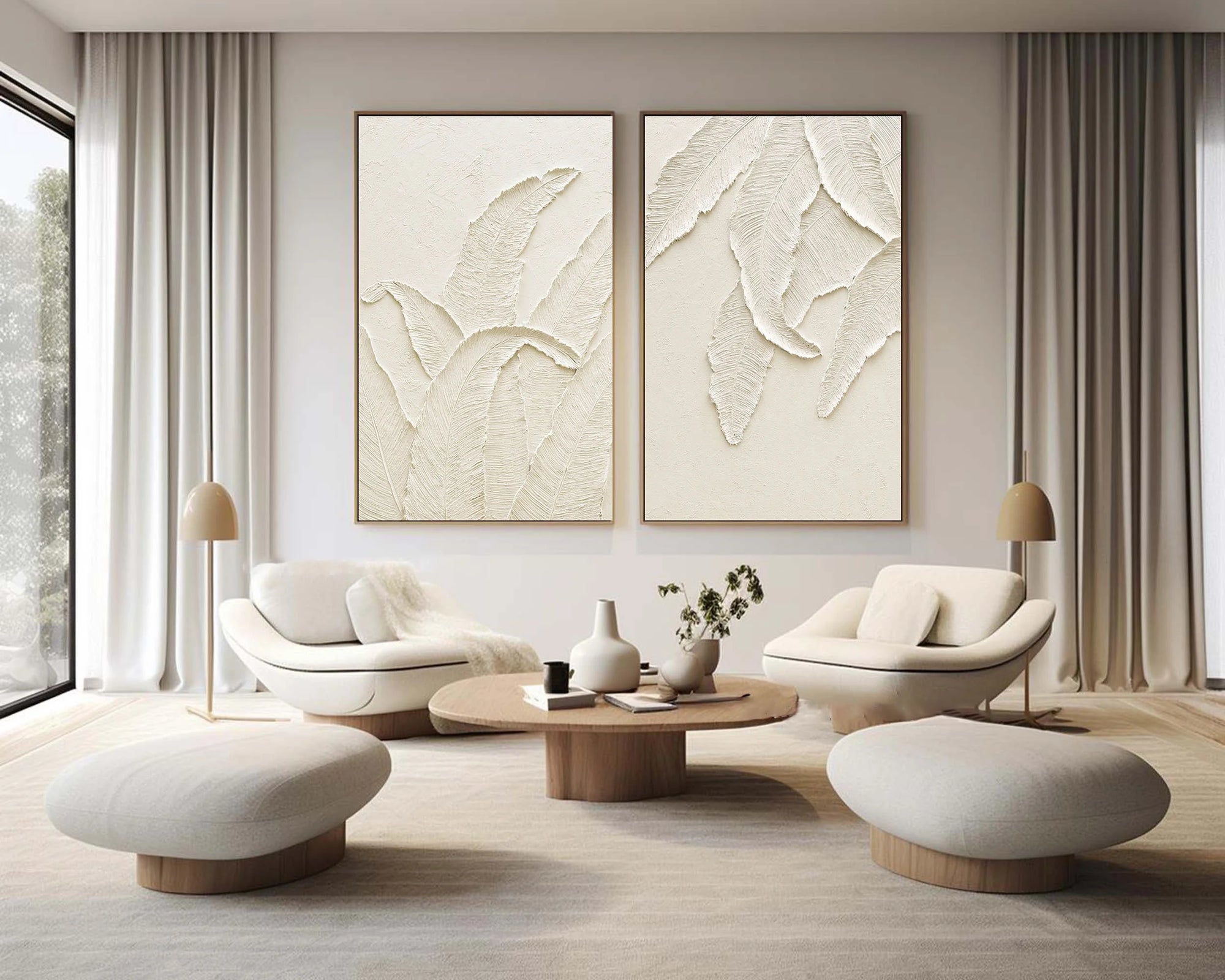 Multicolor Textured Leaves Canvas Painting For Home Decoration Set Of 2 - Artwallpainting