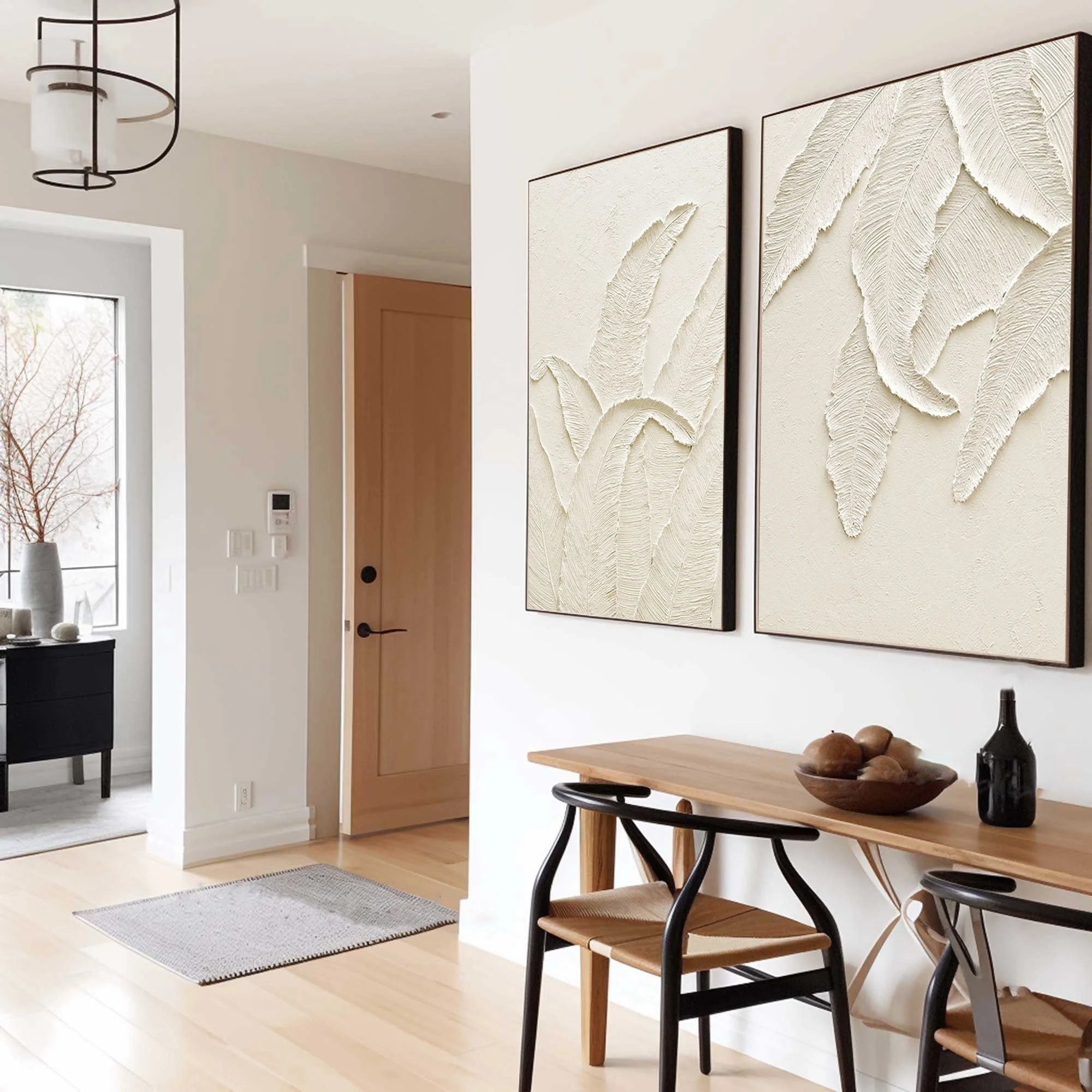 Multicolor Textured Leaves Canvas Painting For Home Decoration Set Of 2 - Artwallpainting