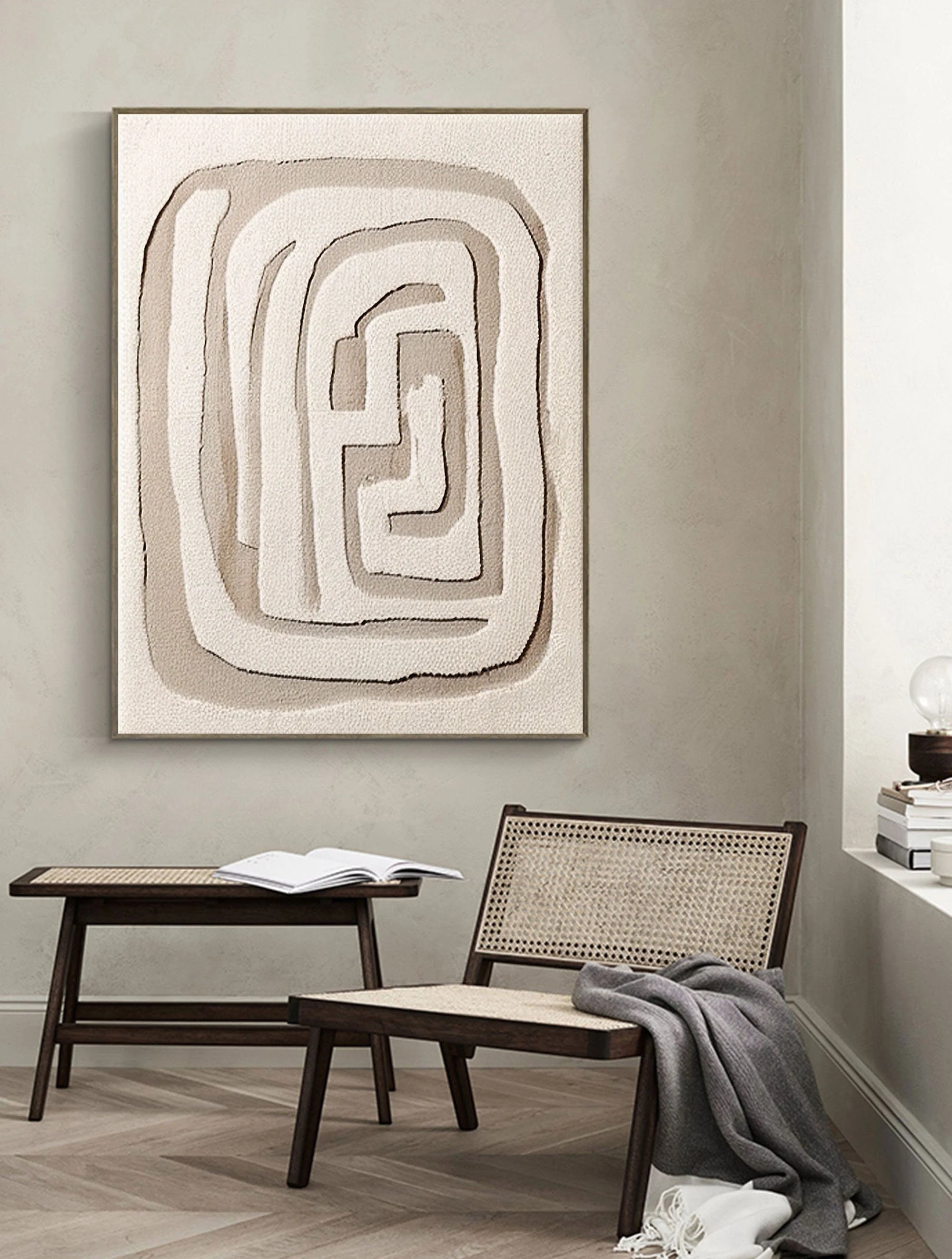Multicolor Textured Minimalist Labyrinth Canvas Art - Artwallpainting