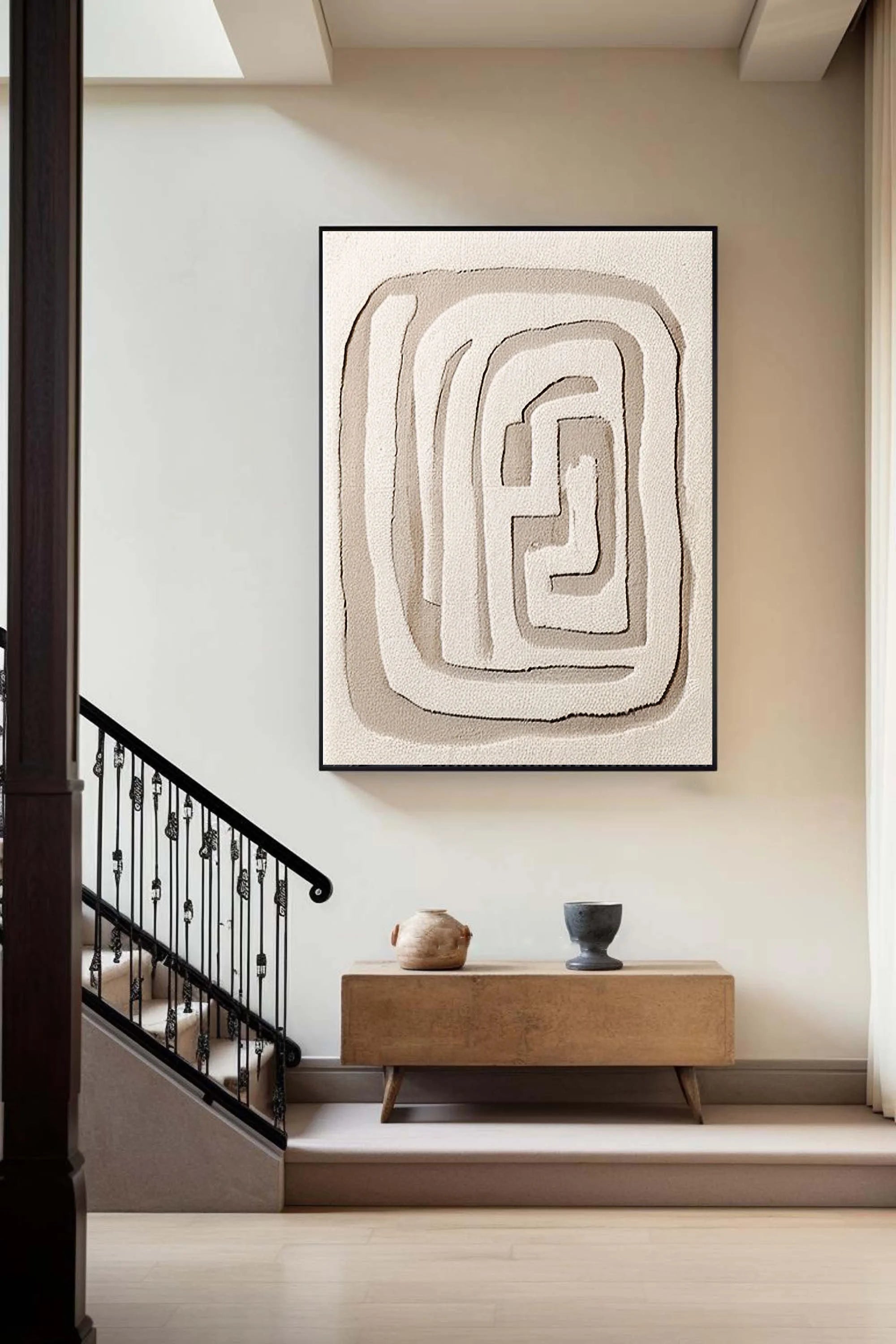Multicolor Textured Minimalist Labyrinth Canvas Art - Artwallpainting