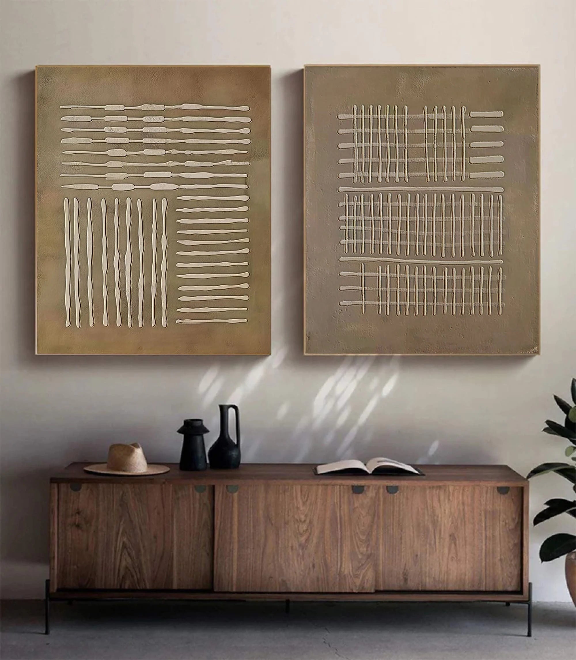 Multicolor Textured Patterns Abstract Linear Canvas Set Of 2 - Artwallpainting