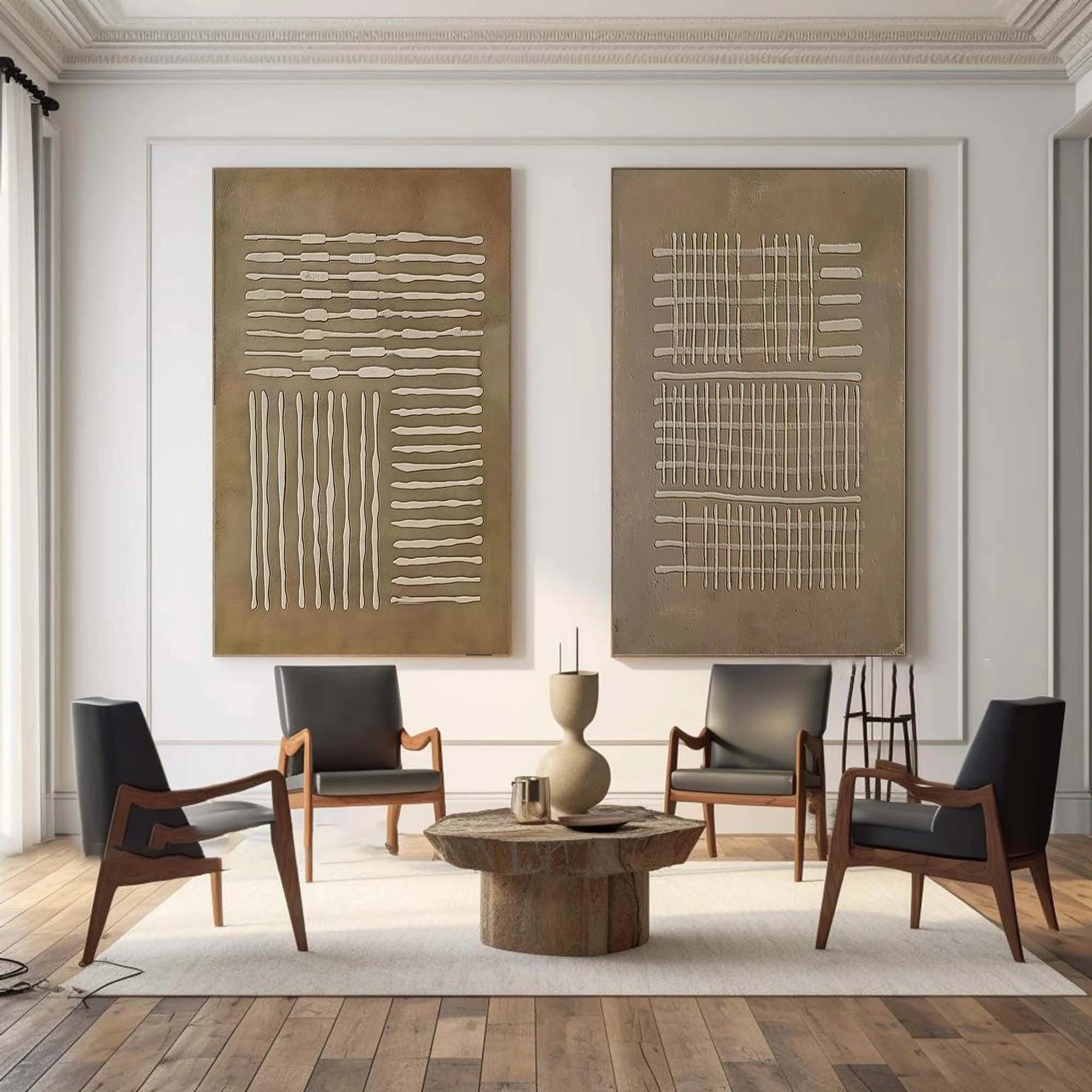 Multicolor Textured Patterns Abstract Linear Canvas Set Of 2 - Artwallpainting