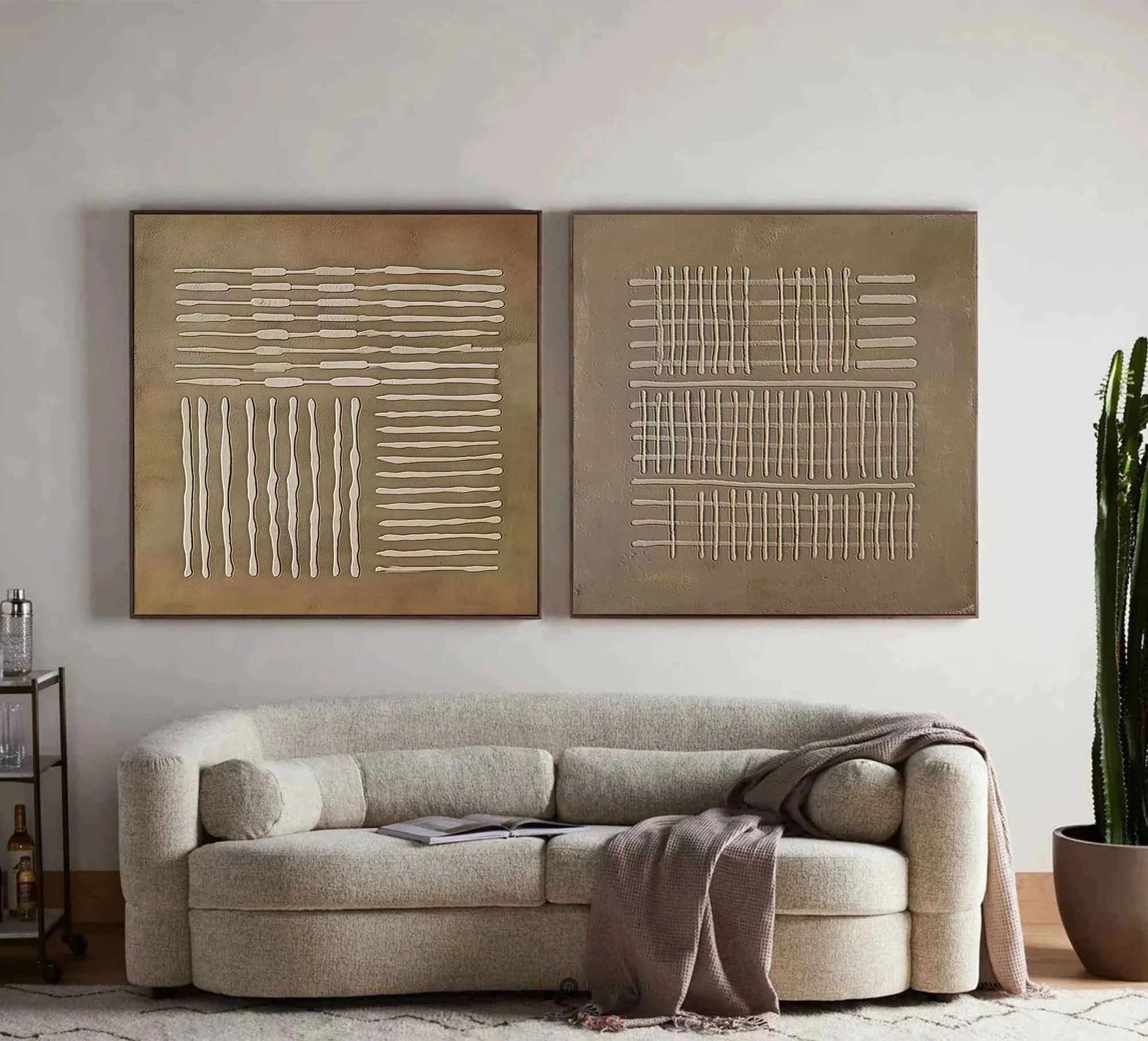 Multicolor Textured Patterns Abstract Linear Canvas Set Of 2 - Artwallpainting